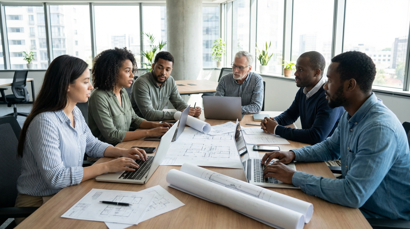 Team di ingegneri in sessione di code review che rappresenta una cultura ingegneristica collaborativa