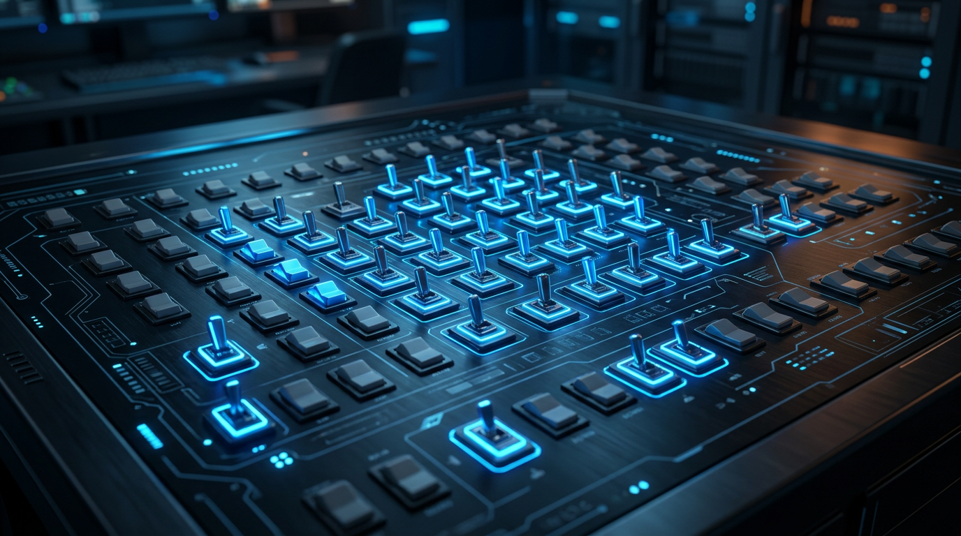 Dashboard di gestione feature flag con flag attivi, percentuali di rollout e kill switch